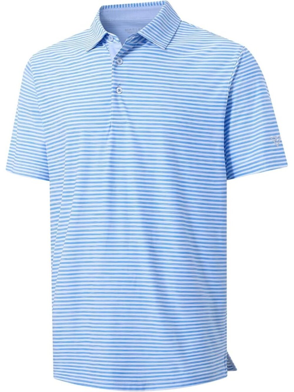 Mens Powder Blue White Dry Fit Striped Polo Shirt Short Sleeve Moisture Wicking